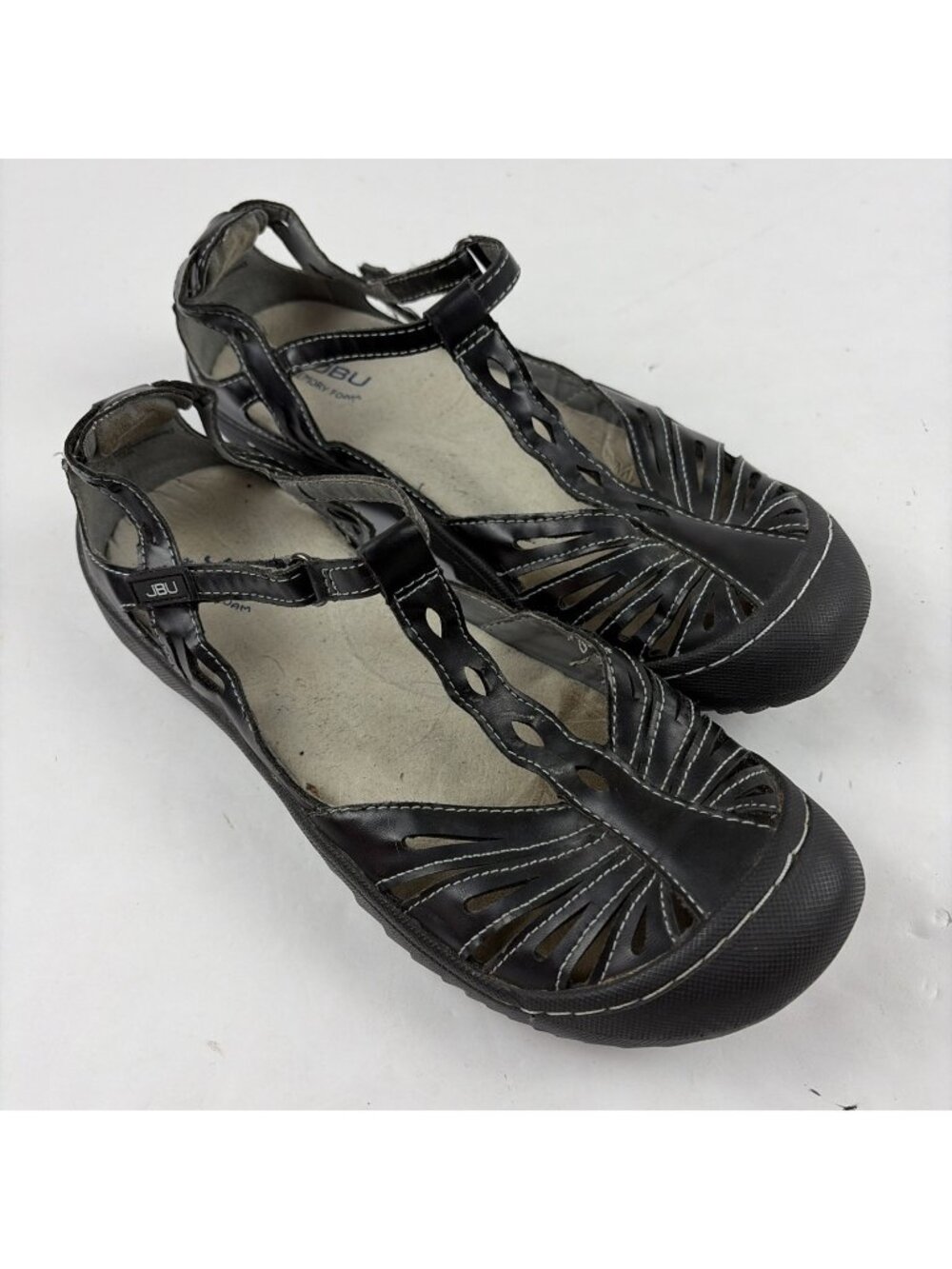 JBU Melon Sandal Flat Shoes Women’s 10M Black Vegan Mary Jane Closed Toe